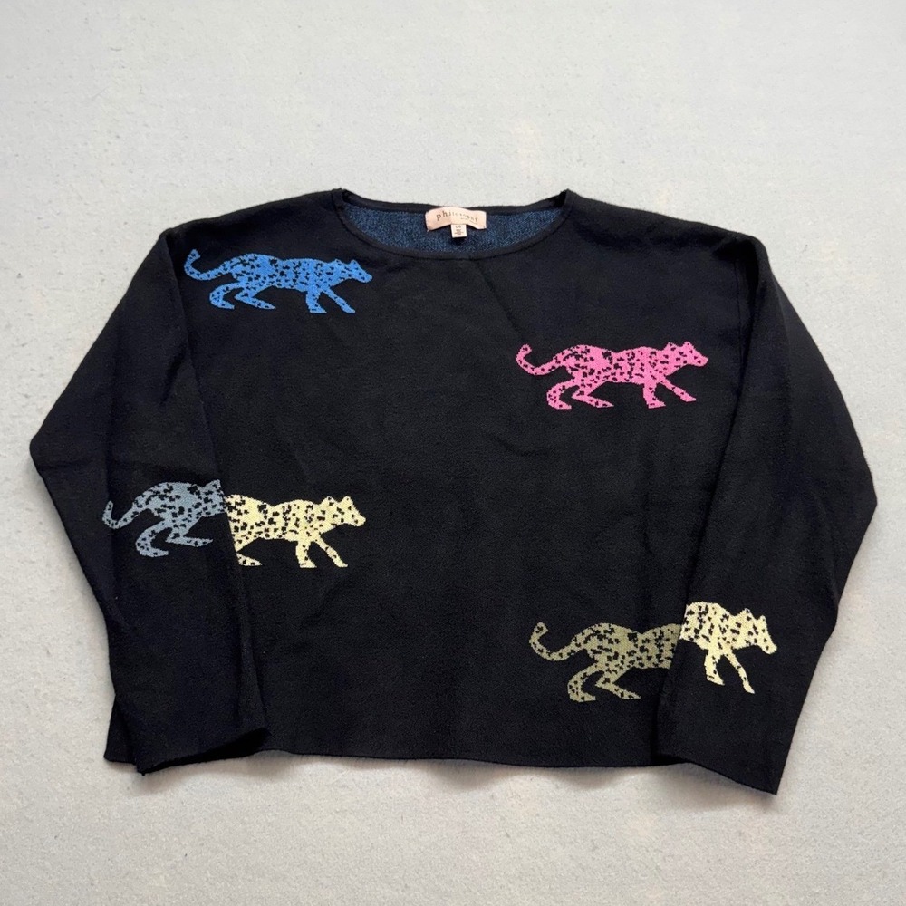 Philosophy Republic Clothing Black Leopard Intarsia Knit Sweater L Women